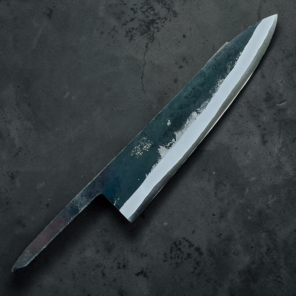 Tokushu Knife White No. 2 iron clad forged finish gyuto 210mm, blade only, front view #handle_blade only