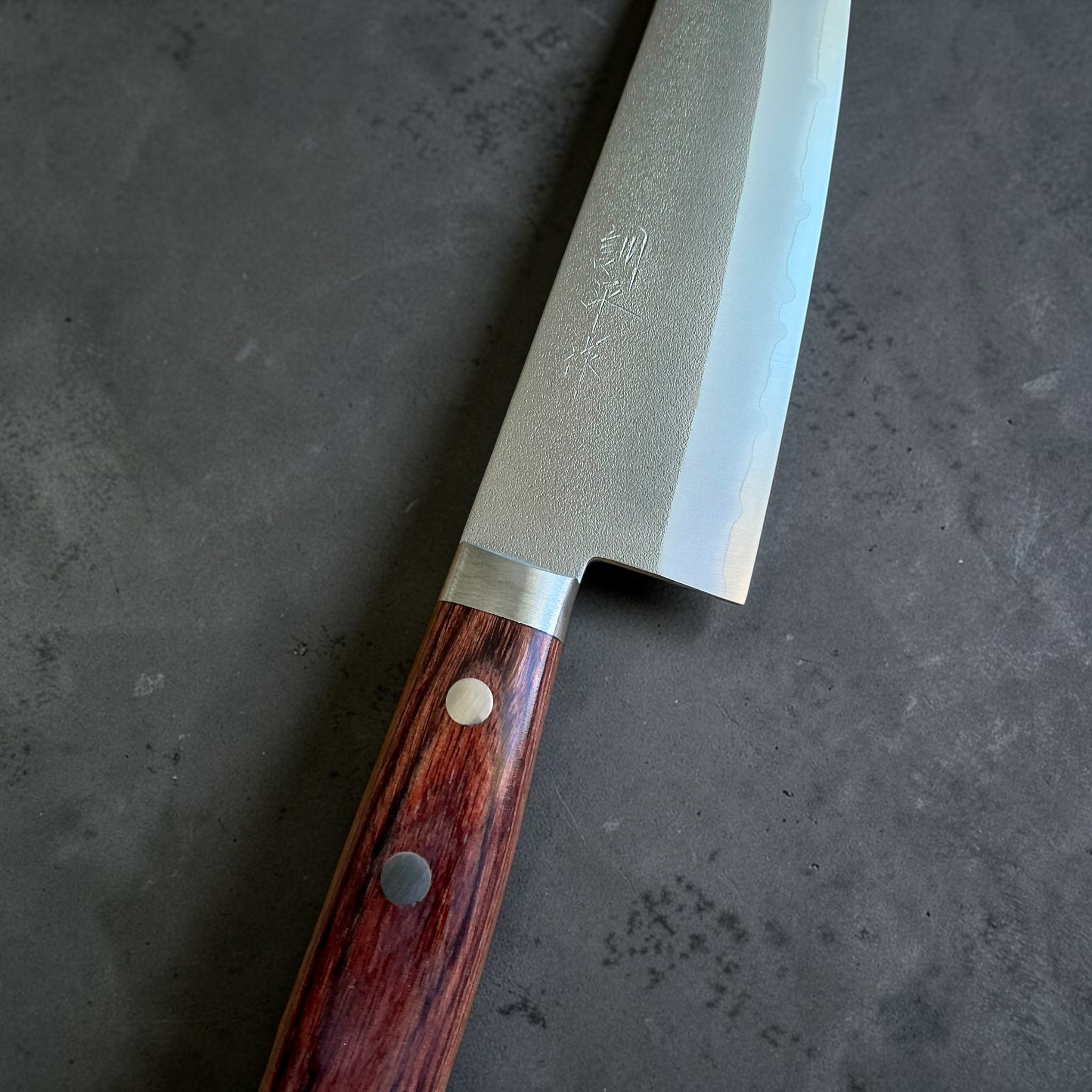 Masutani VG-1 Nashiji Gyuto 180mm, Nashiji finish and maker mark detail