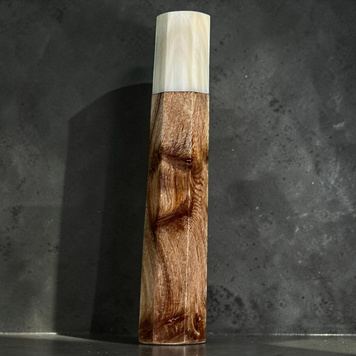 Impugnatura in legno di cipresso e corno, 116 mm, manico 2, fiore marrone miele scorrevole e ghiera corno crema pallida #handle_handle 2