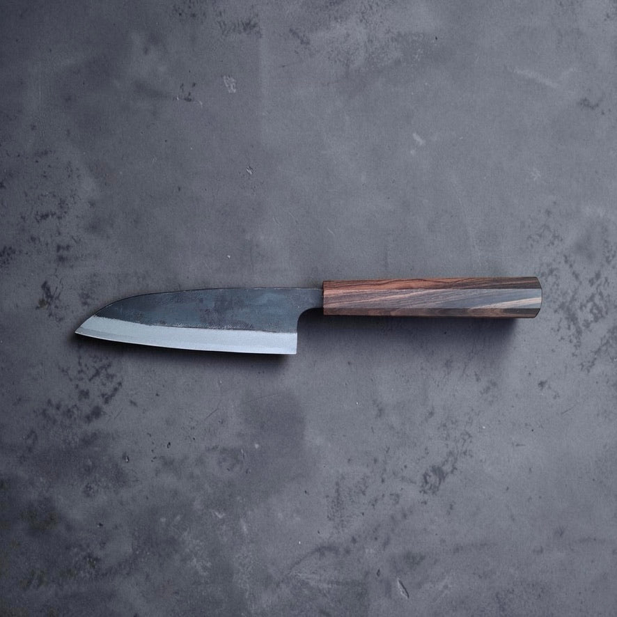 Hatsukokoro Kokugei 120mm petty side profile with kurouchi finish