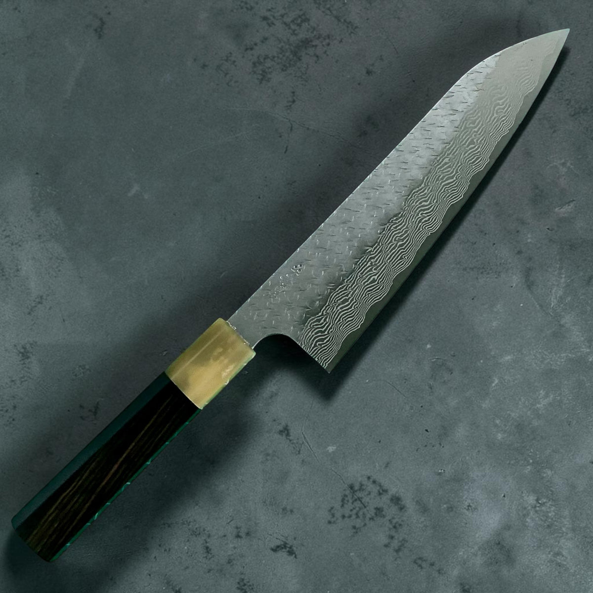 Nigara STRIX Gyuto 210mm, ebano e corno, vista frontale #handle_ebony & horn