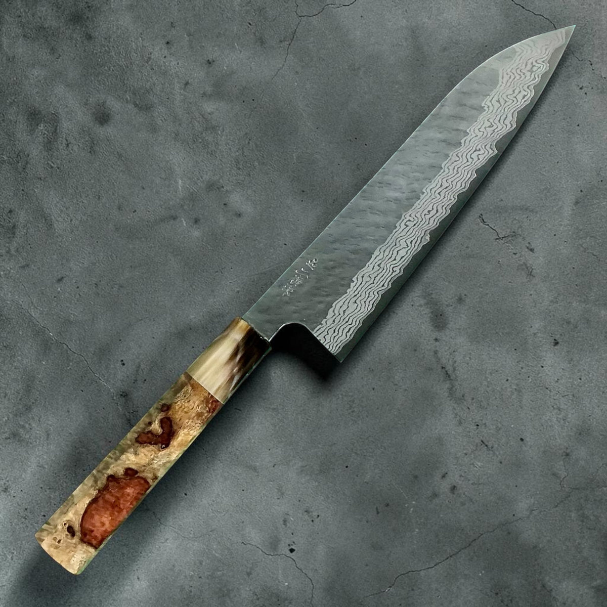 Nigara VG10 Gyuto 210mm, Amboyna & hoorn met contrast No. 1, hoofdaanzicht #handle_amboyna & horn contrast no. 1