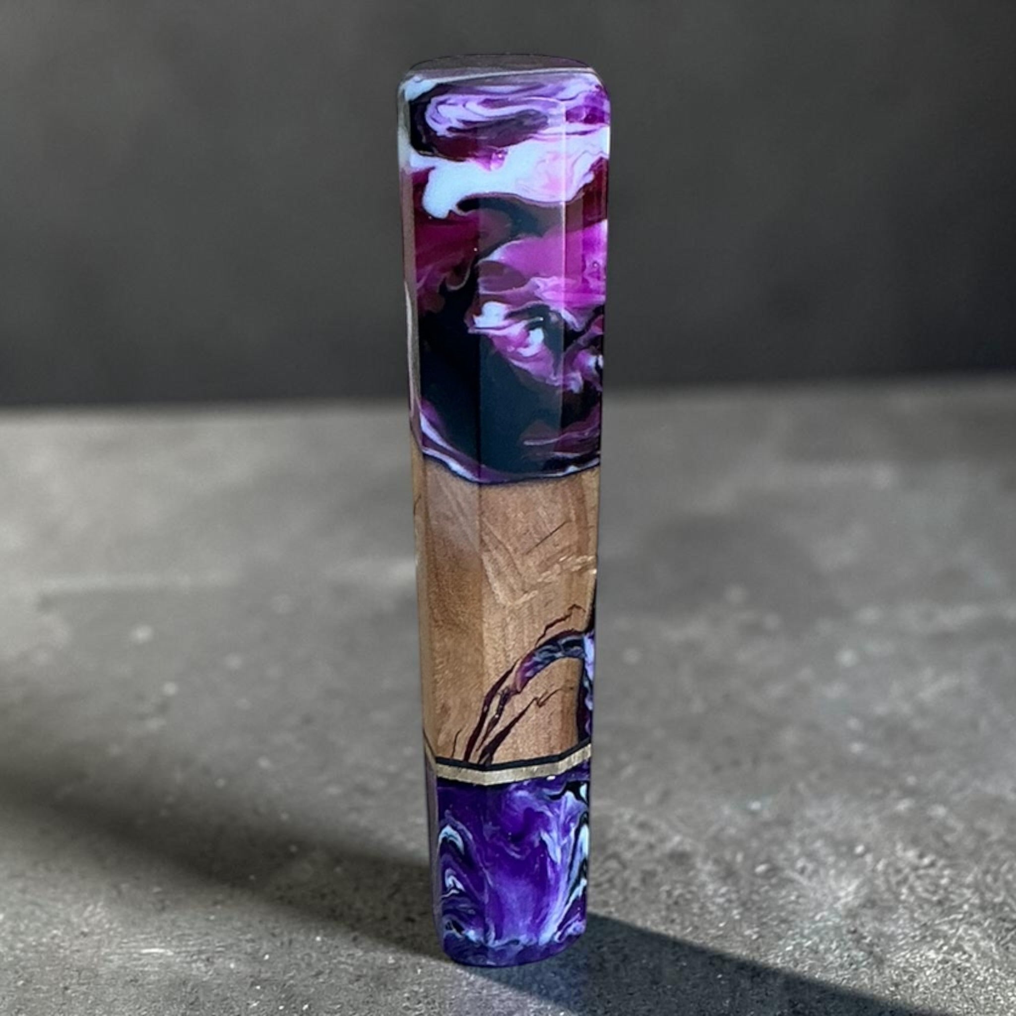 Prisma Colour Madness custom wa handle — Violet Storm purple, white and black resin with natural wood