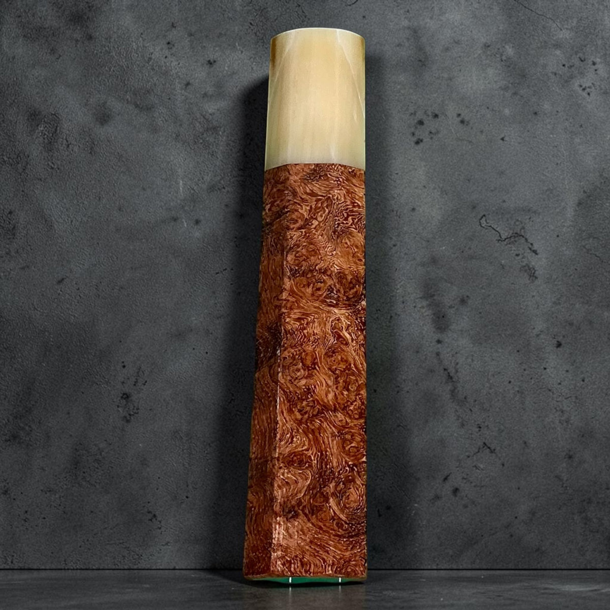 Rosewood and horn wa handle No. 7, 116 mm, dense reddish brown grain and warm cream horn #handle_no. 7 - 116 mm
