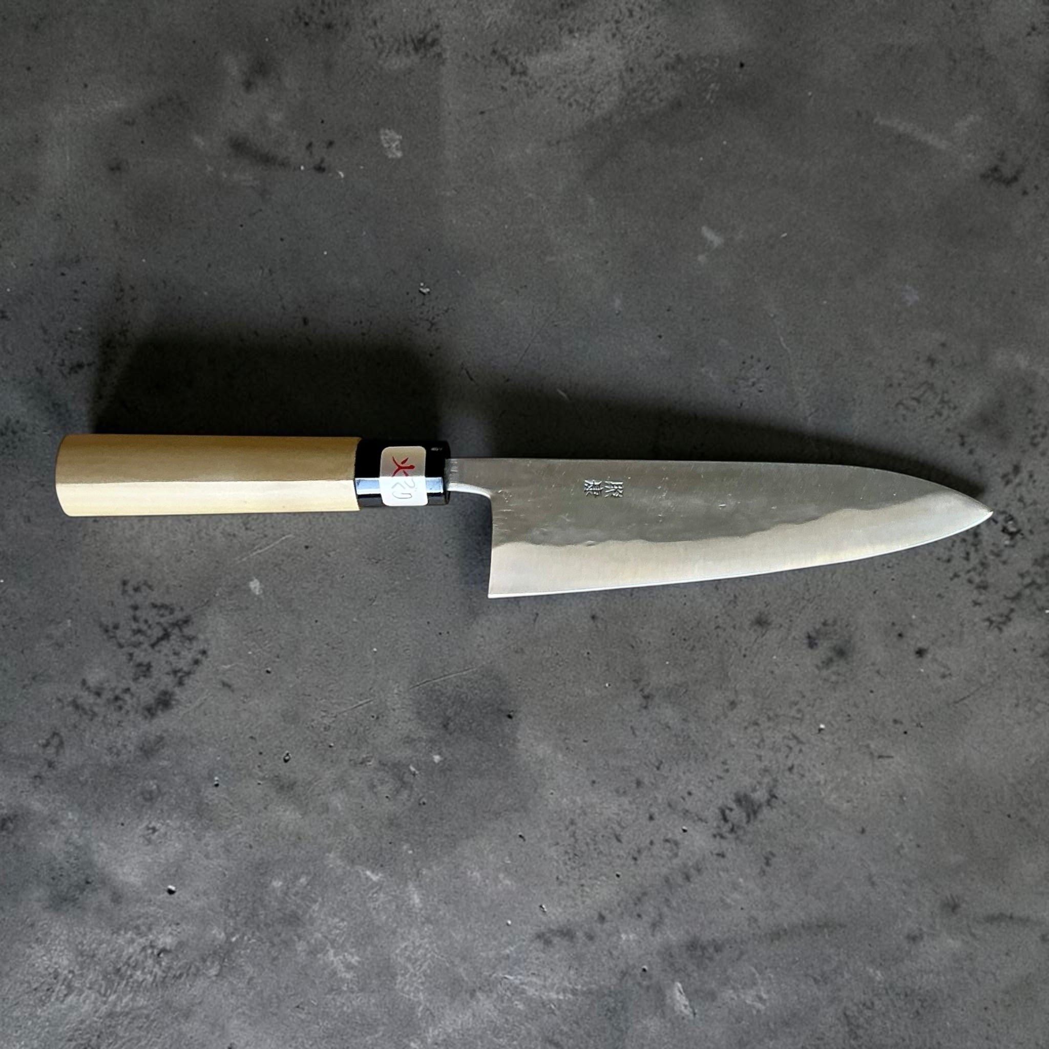 Teruyasu Fujiwara White #1 Nashiji Gyuto 180mm with magnolia handle, full view