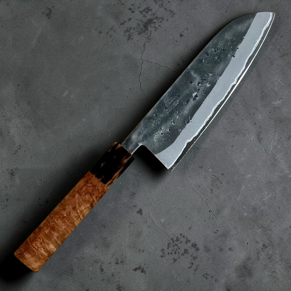 Tokushu Knife Blue #2 Nashiji Santoku 165 mm with dark Amboyna and buffalo horn handle