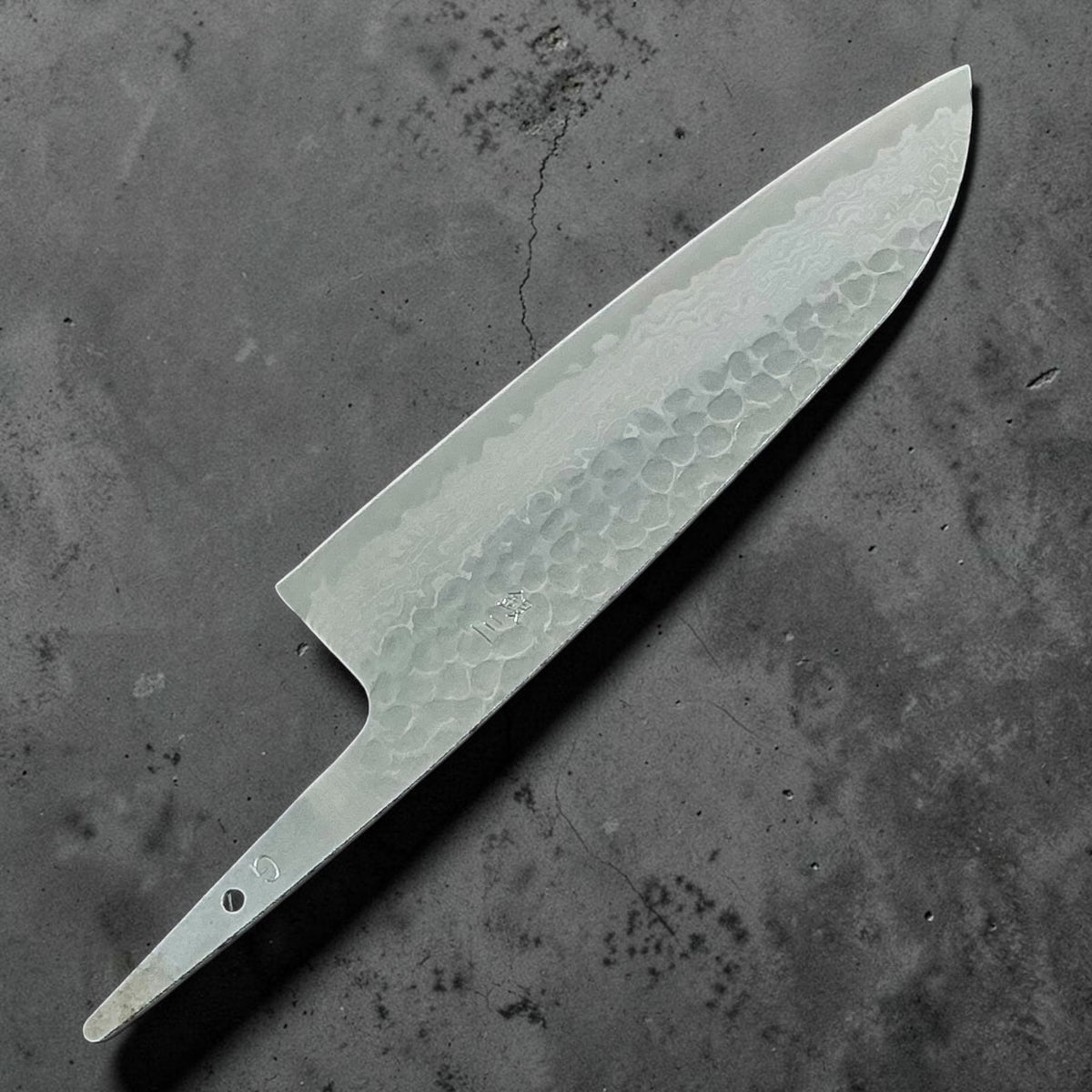 Tokushu Knife Ginsan No. 3 Tsuchime Damascus Santoku 165mm, Blade Only, reverse view #exact handle_blade only