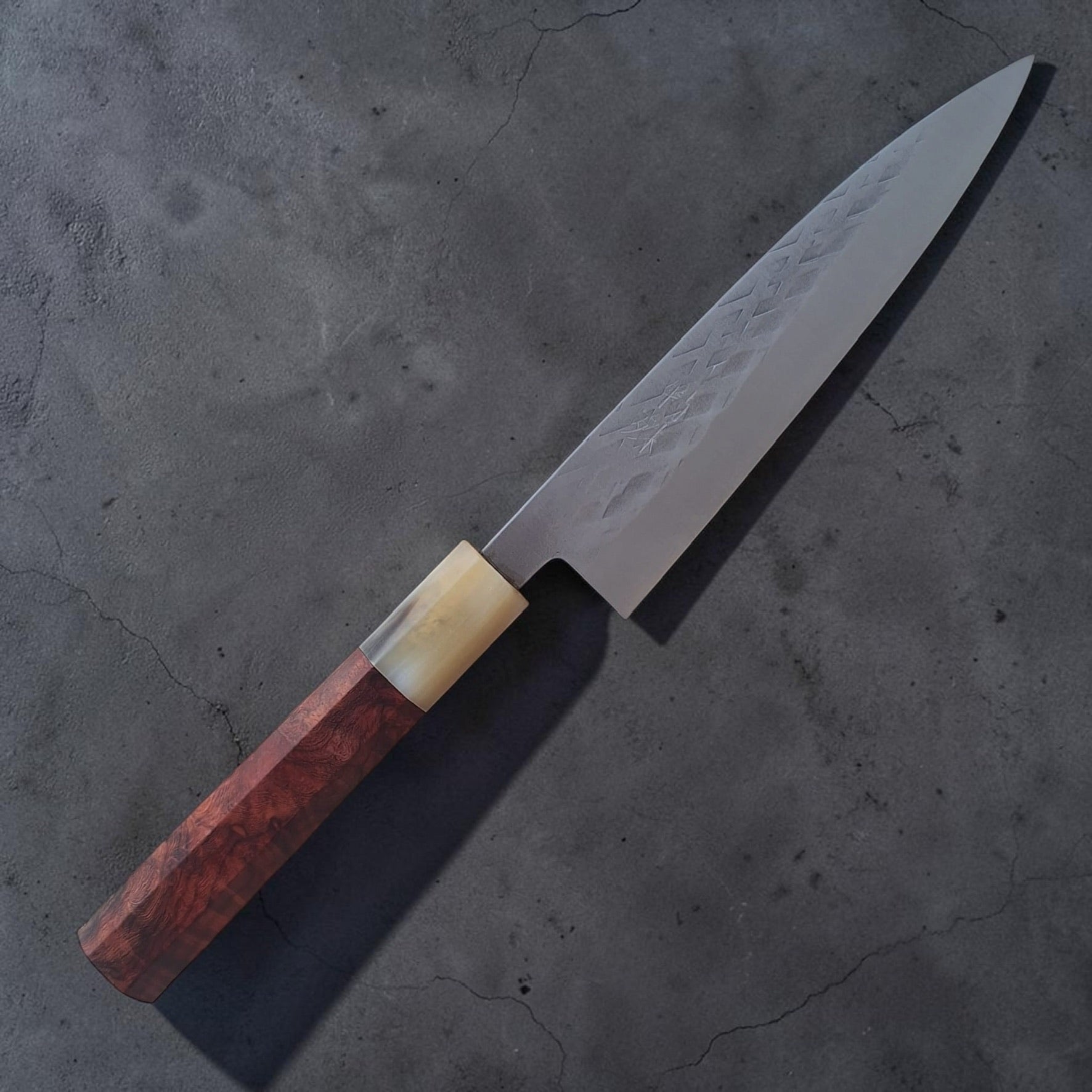 Tokushu Knife Hammertone SLD Hiraki Petty 165mm with custom octagonal wa handle