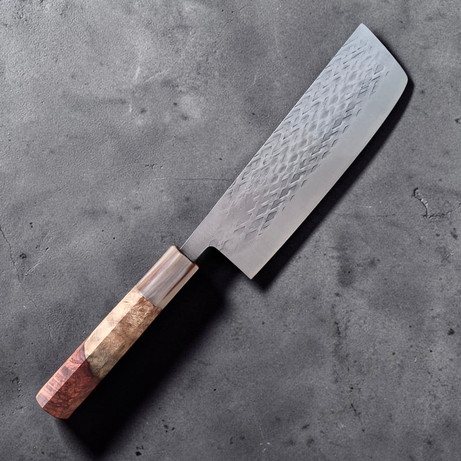 Tokushu Knife SLD Tsuchime Nakiri right side profile with rectangular nakiri blade and custom handle