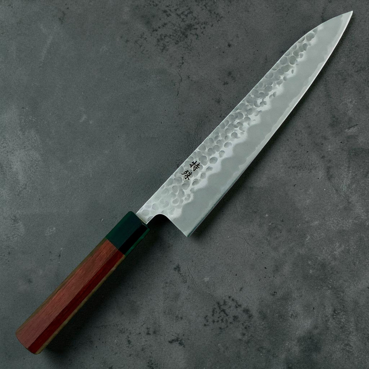 Tokushu Knife Tsuchime Gyuto 240mm, palissander & ebbenhout, volledig mes #handle_rosewood & ebony
