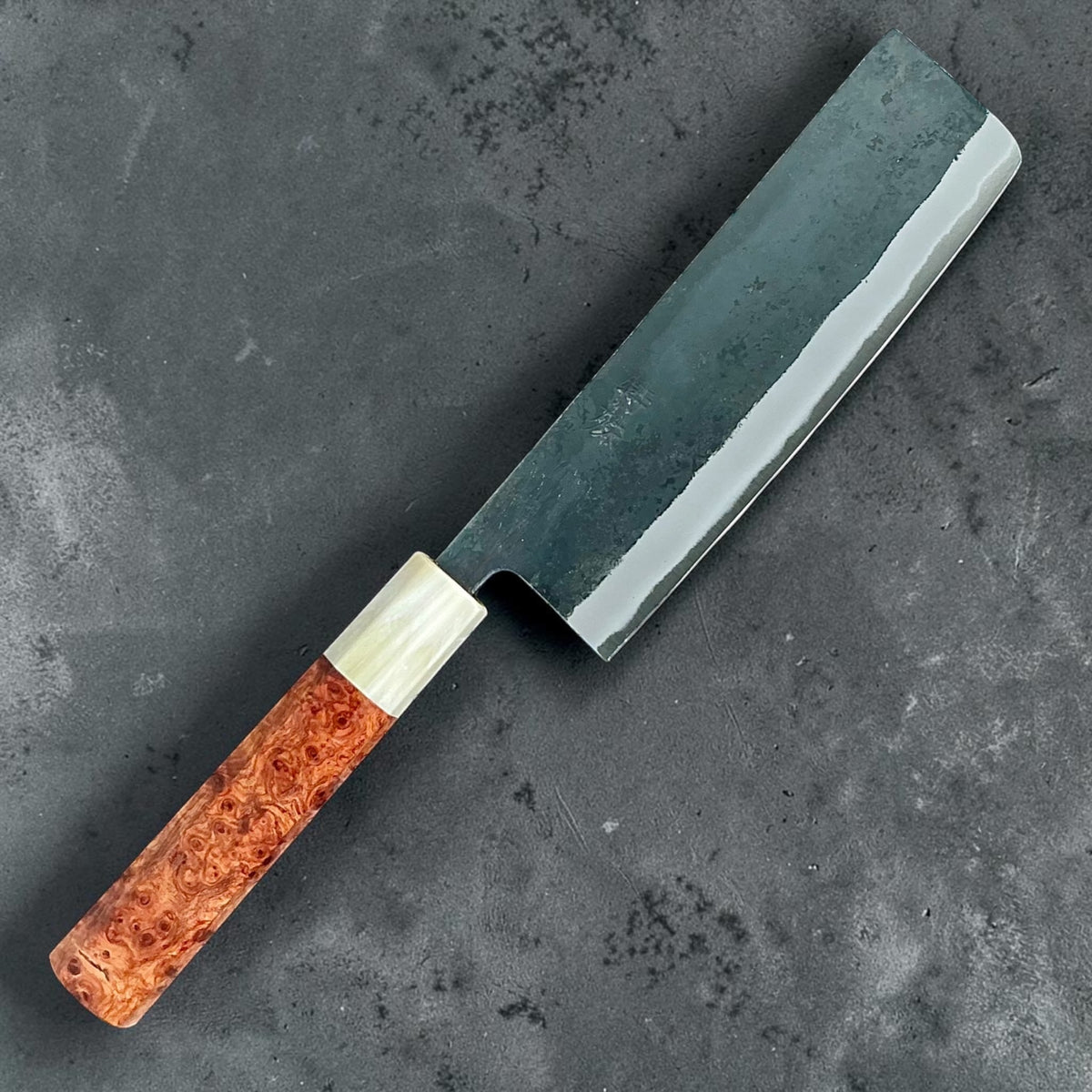 Tokushu Knife White No. 2 iron clad forged finish Nakiri 165 mm, rosewood & horn, full knife hero #handle_rosewood & horn