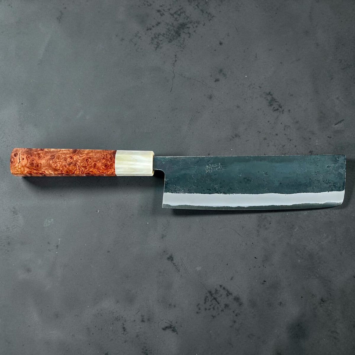 Tokushu Knife White No. 2 iron clad forged finish Nakiri 165 mm, rosewood & horn, side profile #handle_rosewood & horn