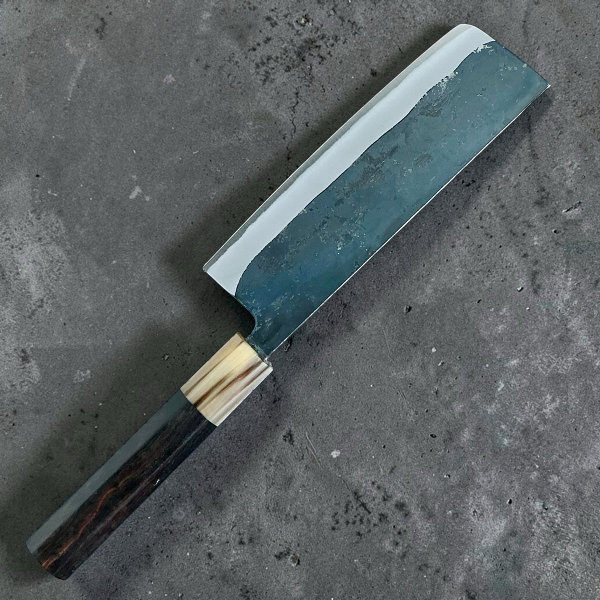 Tokushu Knife White No. 2 iron clad forged finish Nakiri 165 mm, ebony & horn, reverse full knife #handle_ebony & horn