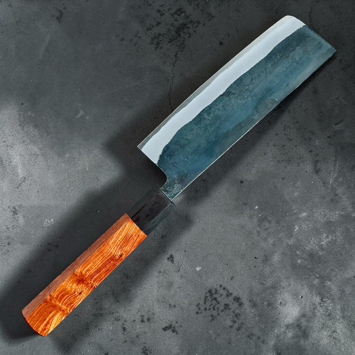 Tokushu Knife White No. 2 iron clad forged finish Nakiri 165 mm, rosewood & ebony, reverse full knife #handle_rosewood & ebony