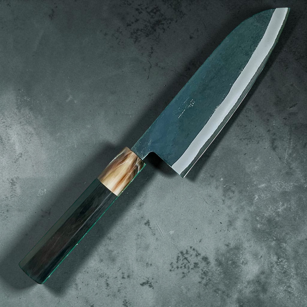 Tokushu Knife White No. 2 iron clad forged finish Santoku 165 mm, ebony & horn, full knife hero #handle_ebony & horn