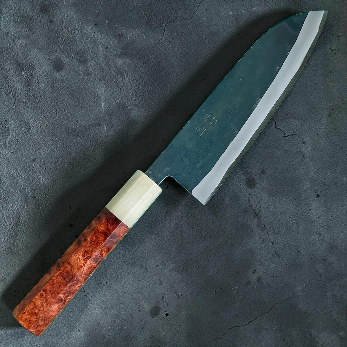 Tokushu Knife White No. 2 iron clad forged finish Santoku 165 mm, rosewood & horn, full knife #handle_rosewood & horn