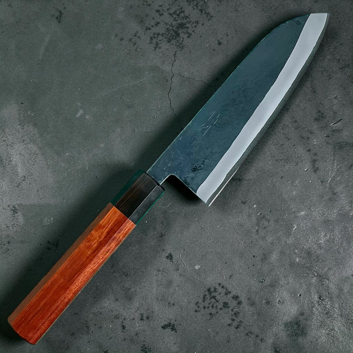 Tokushu Knife White No. 2 iron clad forged finish Santoku 165 mm, rosewood & ebony, full knife #handle_rosewood & ebony