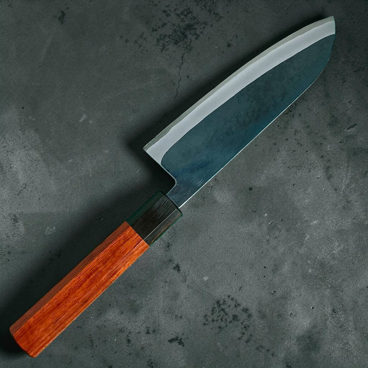 Tokushu Knife White No. 2 iron clad forged finish Santoku 165 mm, rosewood & ebony, reverse full knife #handle_rosewood & ebony