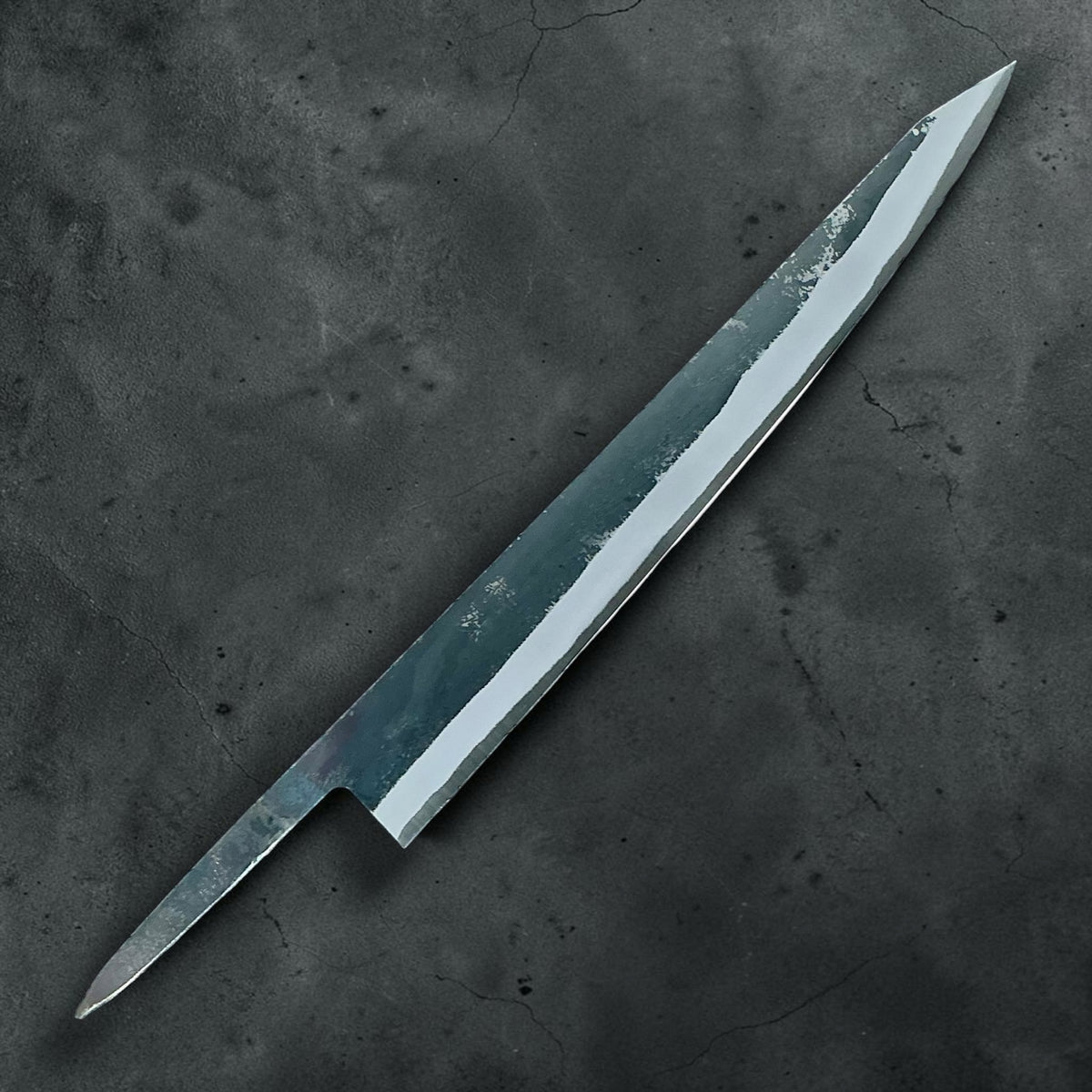 Tokushu Knife White No. 2 iron clad forged finish sujihiki 270mm, blade only, unhandled blade front view with tang #handle_blade only