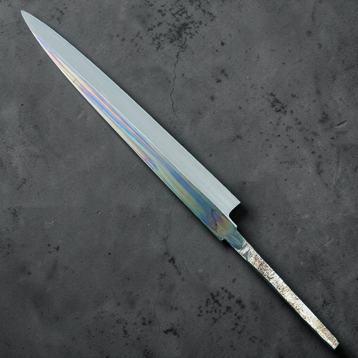 Yoshikazu Ikeda White No. 1 Mizu Honyaki Yanagiba 310mm, blade only, full reverse-side view #handle_blade only