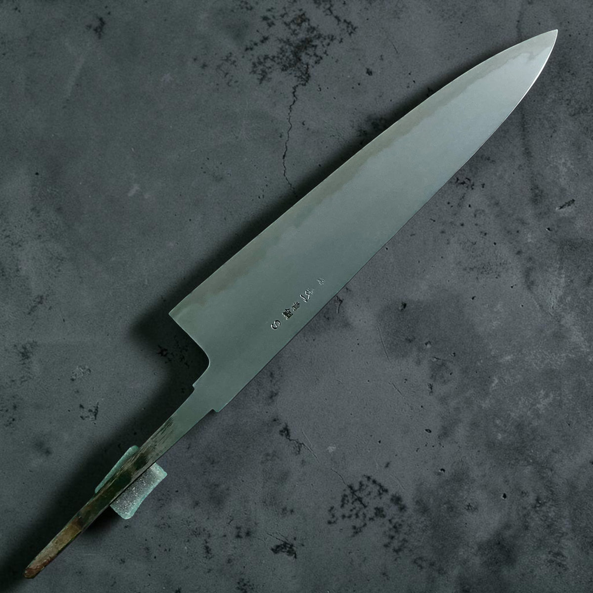 Yoshikazu Tanaka Aogami Super Kasumi Gyuto Lama 255mm solo senza manico, lato inciso #handle_blade only