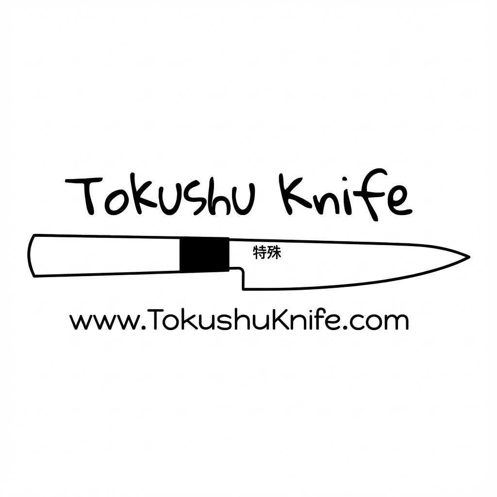 Logo of Tokushu Knife with a knife illustration and website URL on a white background