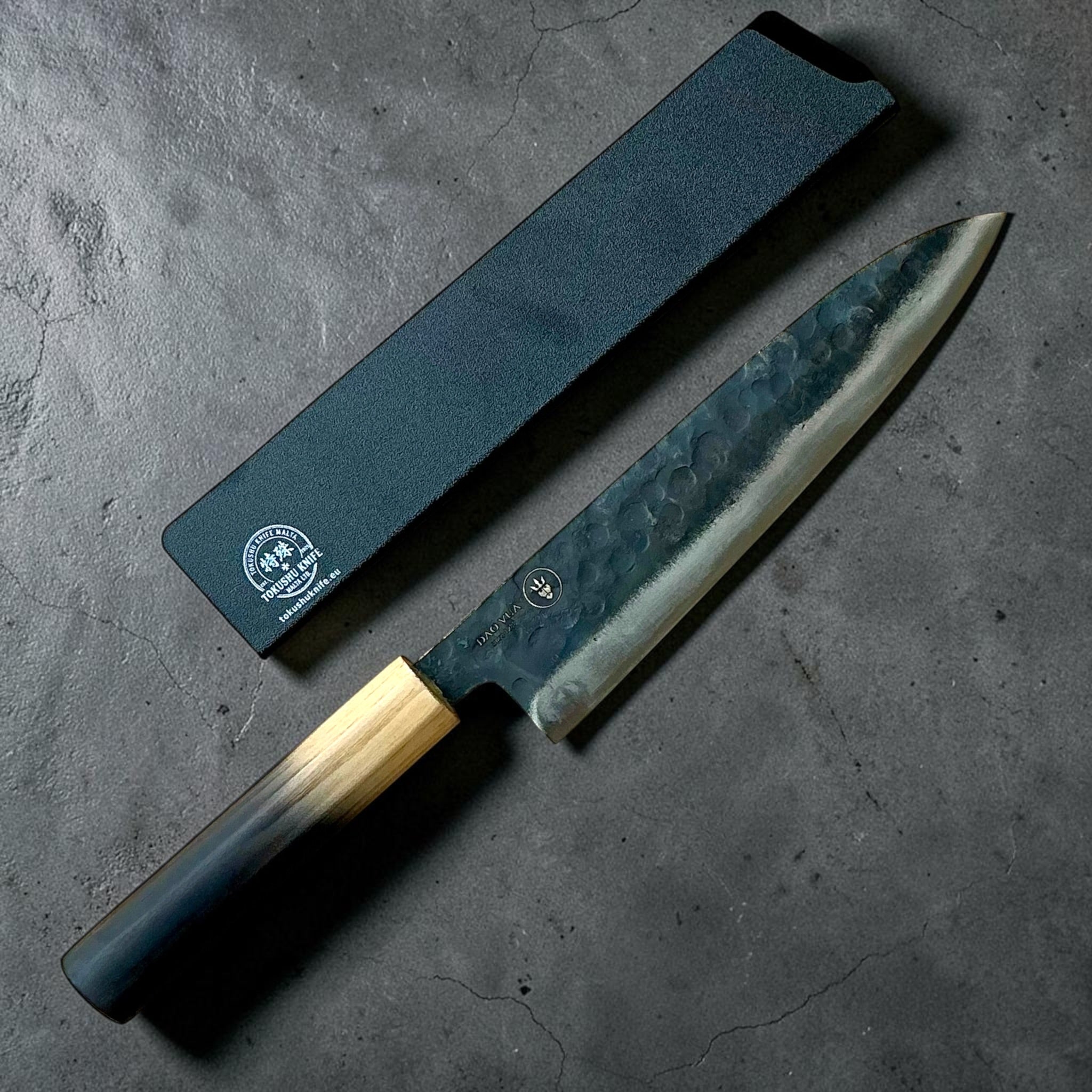 Dao Vua V3 Kuro Tsuchime Gyuto 210mm with Tokushu Knife Malta blade guard