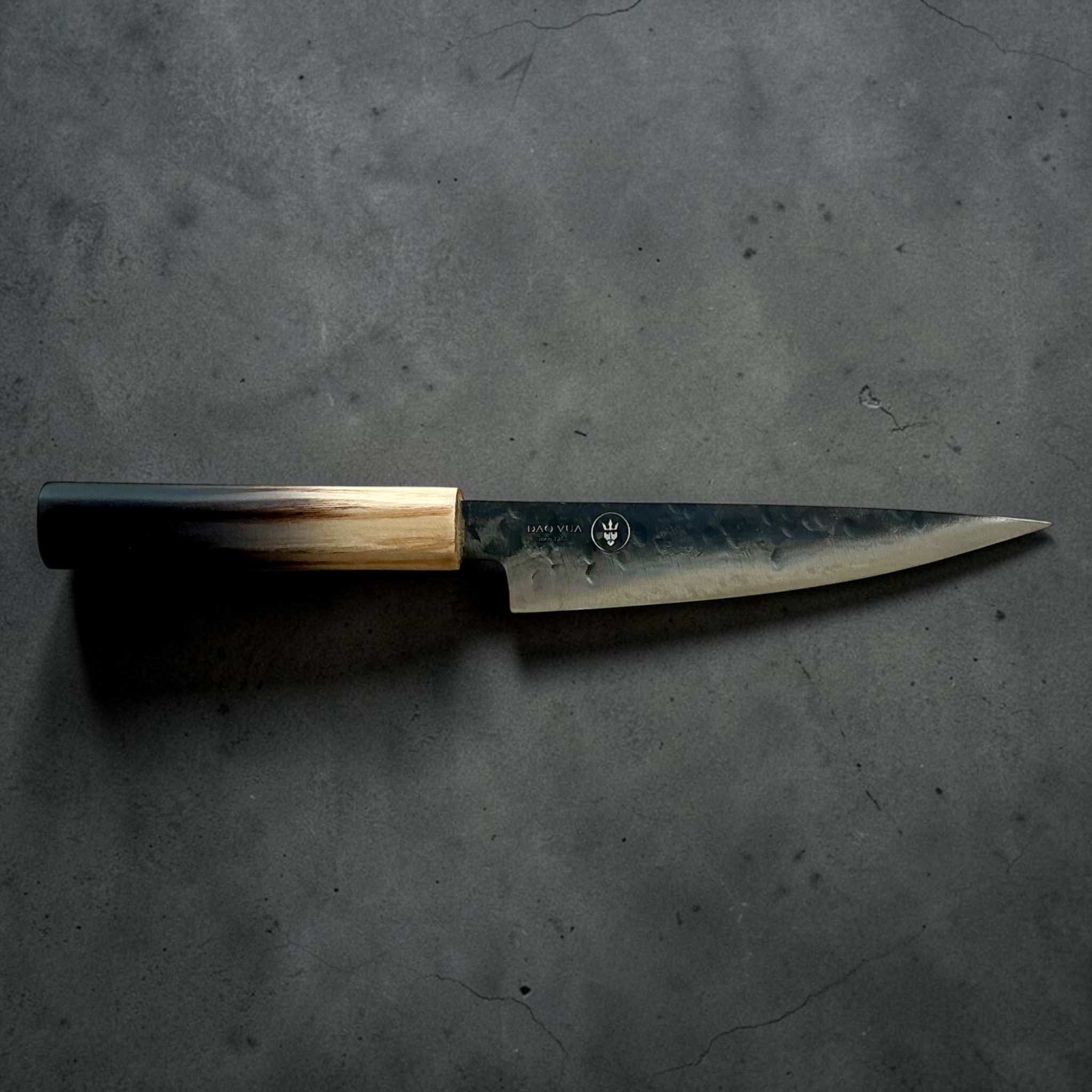Dao Vua V3 52100 Kuro Tsuchime Petty 150mm with burnt wood handle - full profile