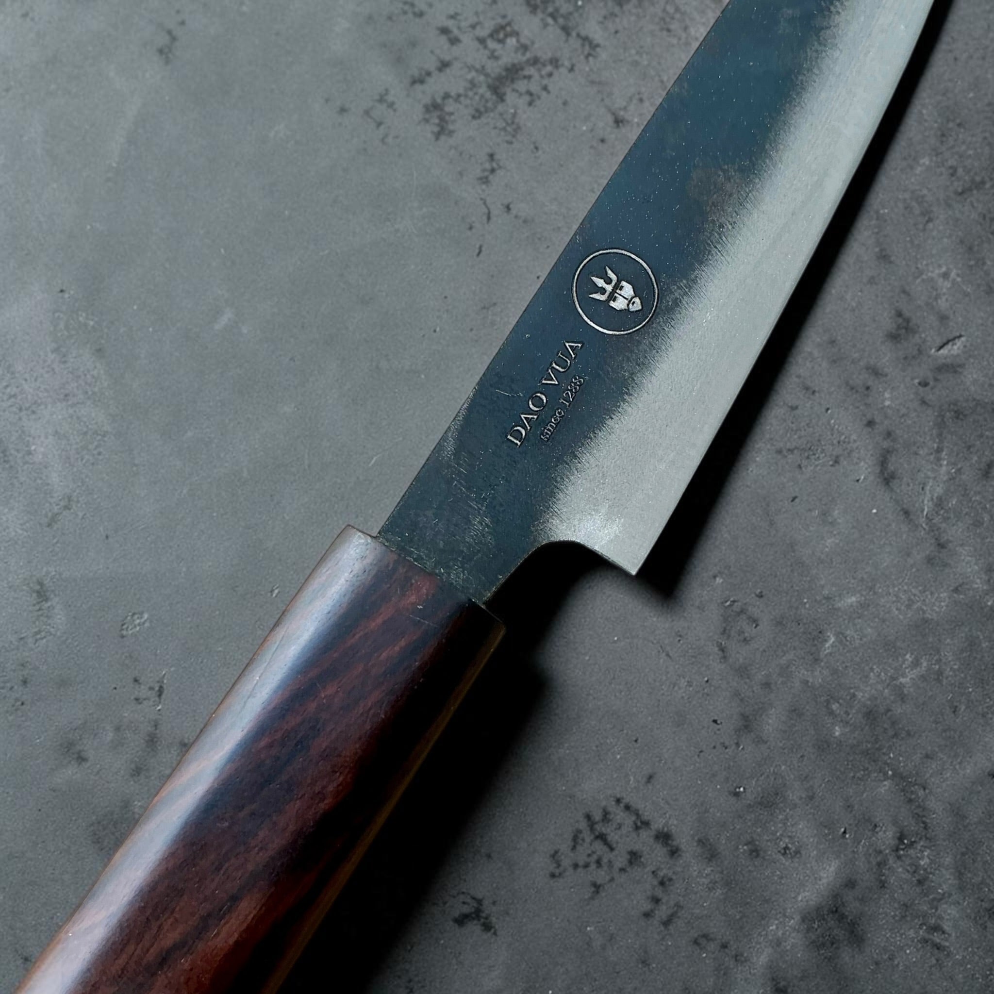 Dao Vua V3 52100 Kuro Tsuchime Petty with mono ebony handle - maker mark detail