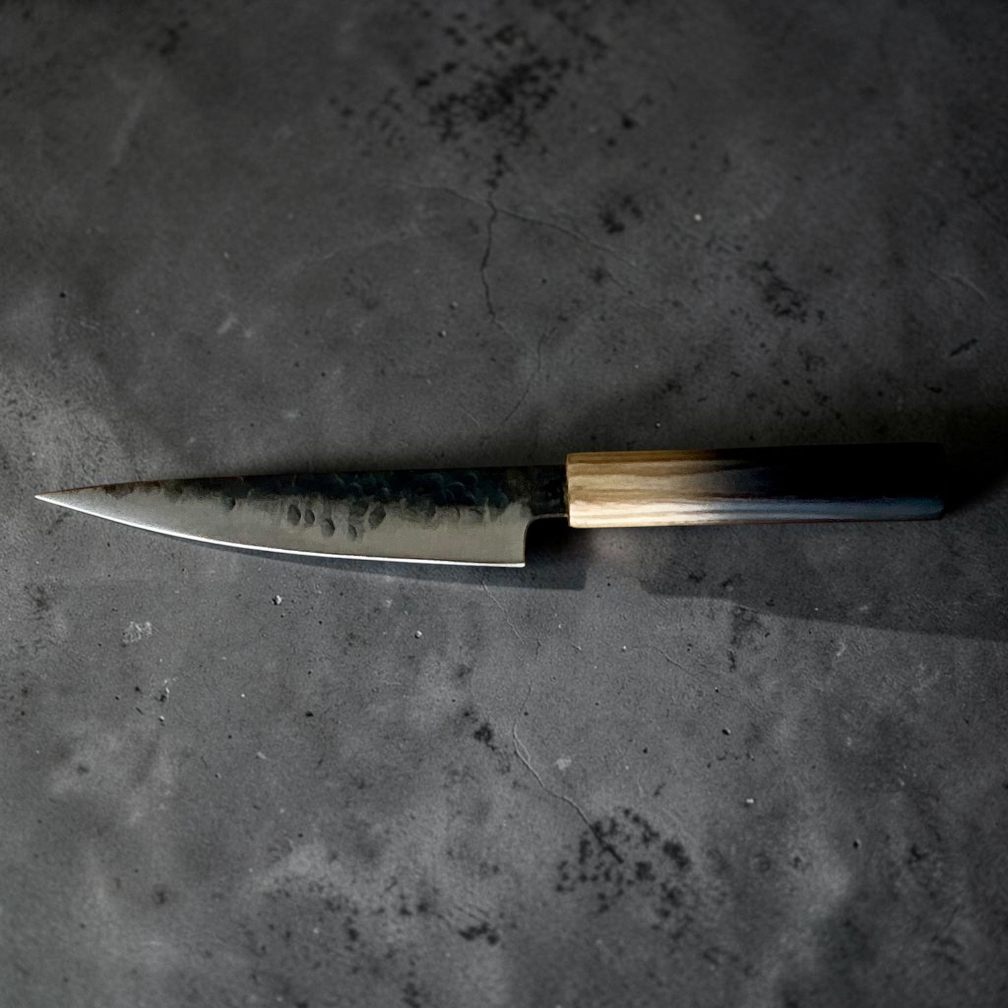 Dao Vua V3 52100 Kuro Tsuchime Petty with burnt wood wa handle - side view