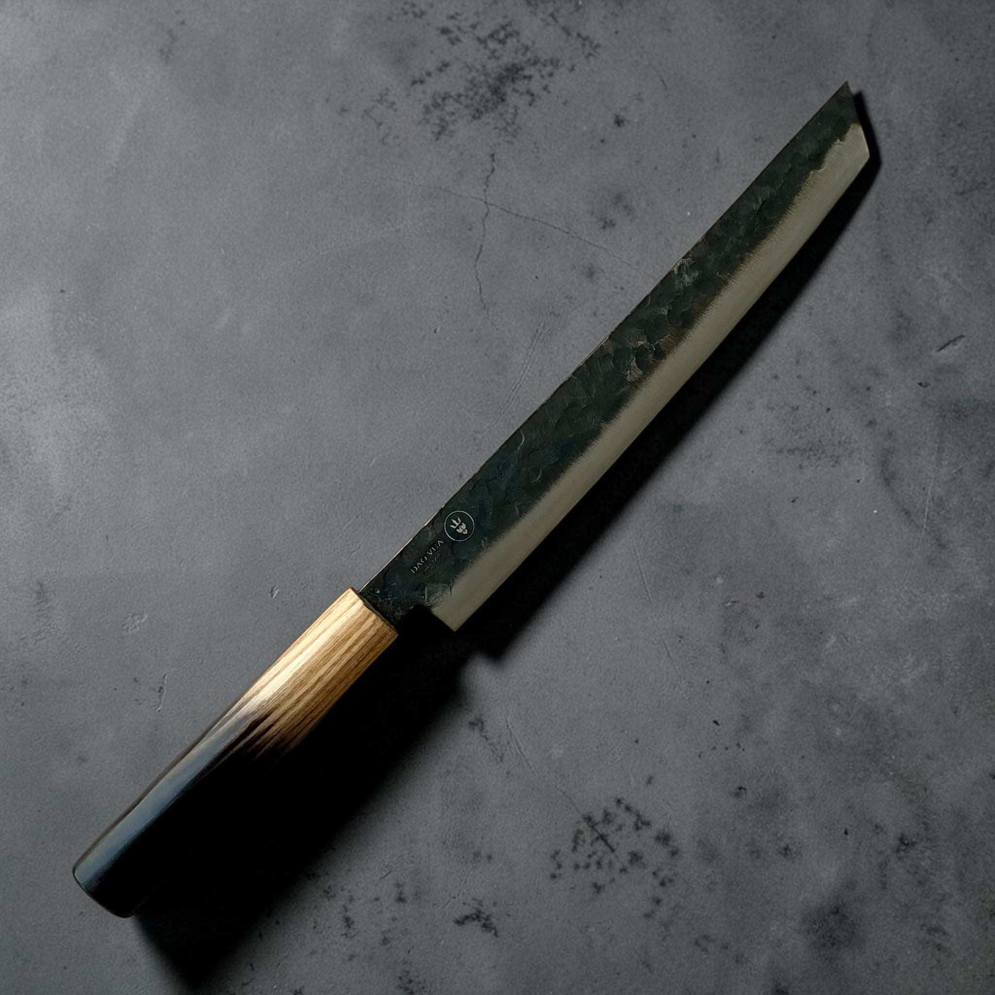 Dao Vua V3 52100 Kuro Tsuchime Sujihiki blade and burnt wood handle