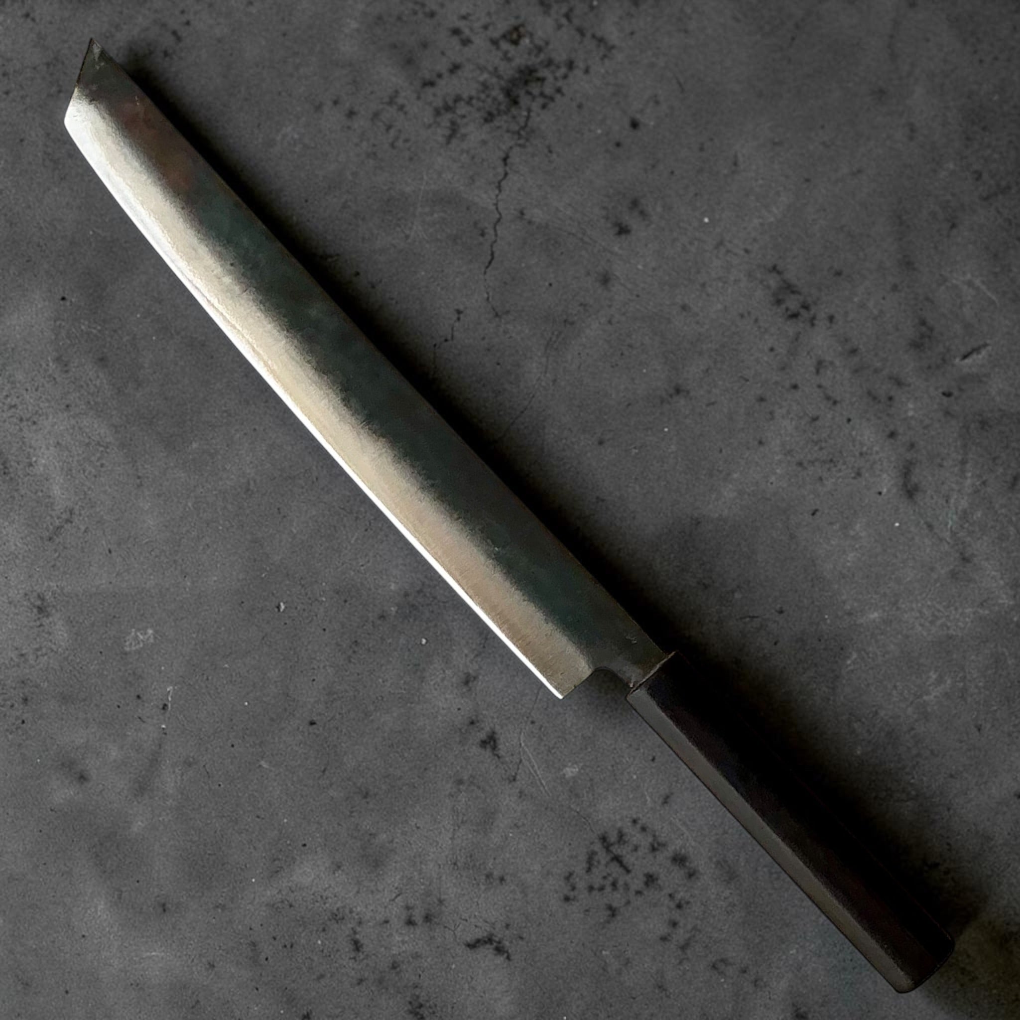 Dao Vua V3 52100 Kurouchi Sujihiki 270mm - blade and mono ebony handle detail