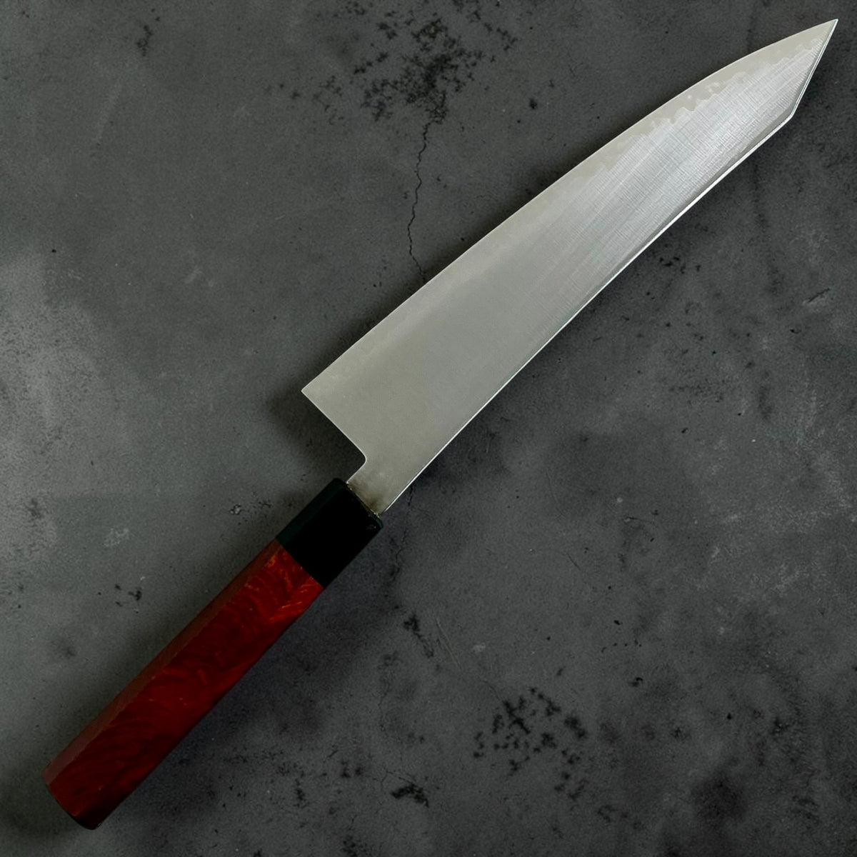 Hatsukokoro Hayabusa ATS-34 Migaki Kiritsuke 240 mm, palissandro ed ebano, vista posteriore #handle_rosewood & ebony