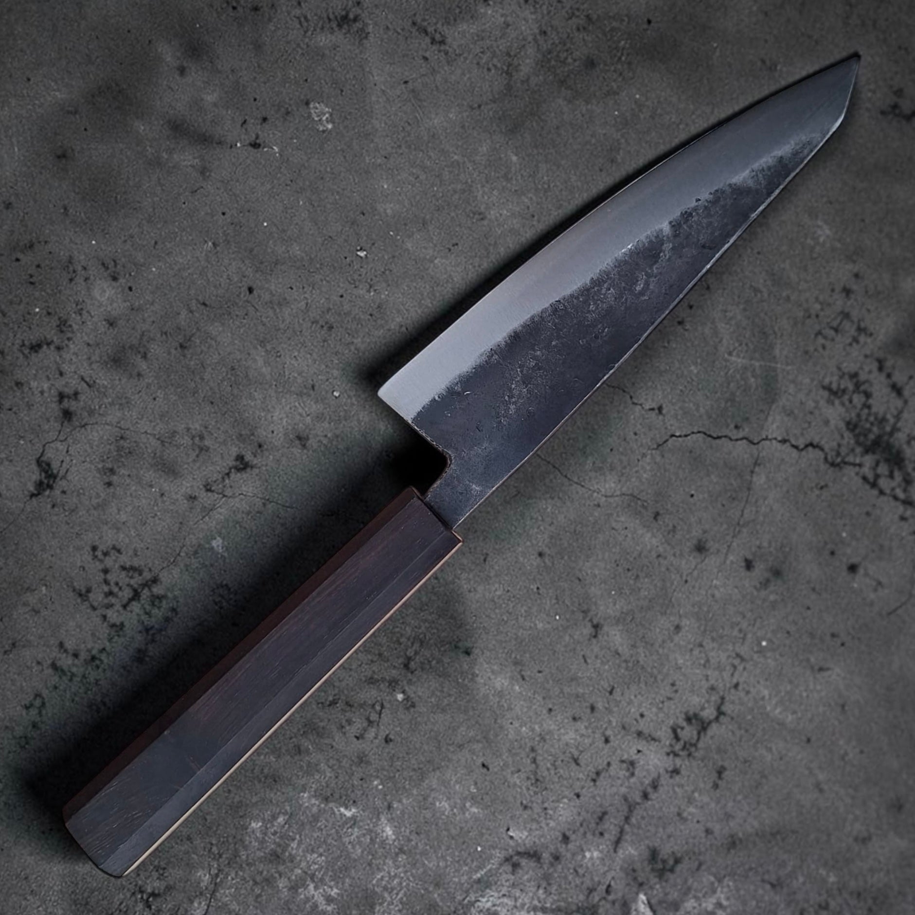 Hatsukokoro Kurogane Blue #2 kurouchi honesuki 150mm with mono ebony handle