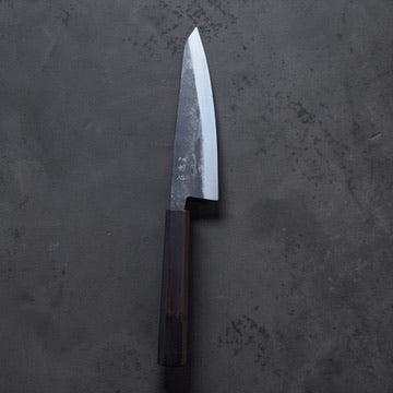 Full overhead view of the Hatsukokoro Kurogane Blue #2 honesuki 150mm