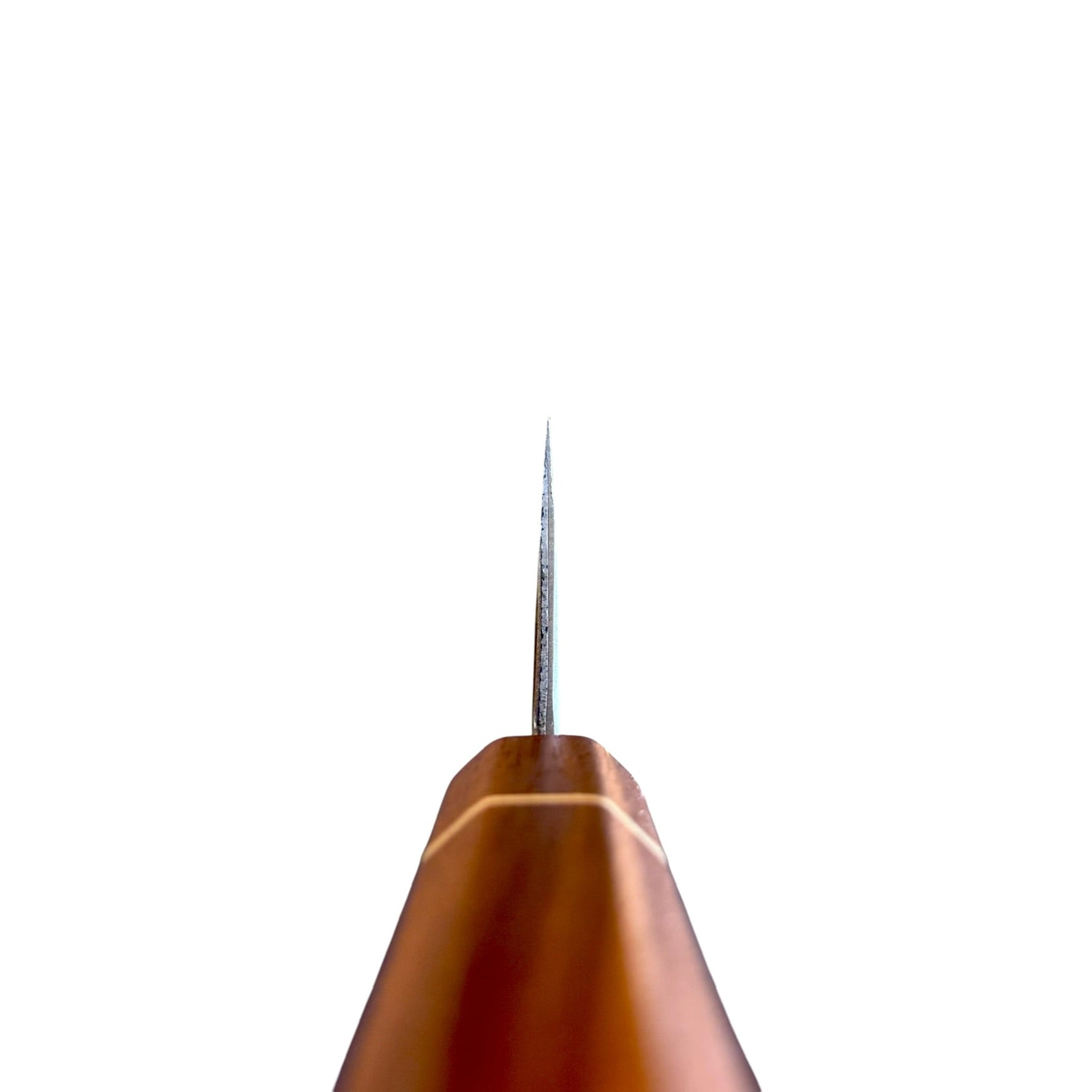 Choil reference showing the thin grind of the Imai AS Kurouchi Bunka 183mm; this product is blade only