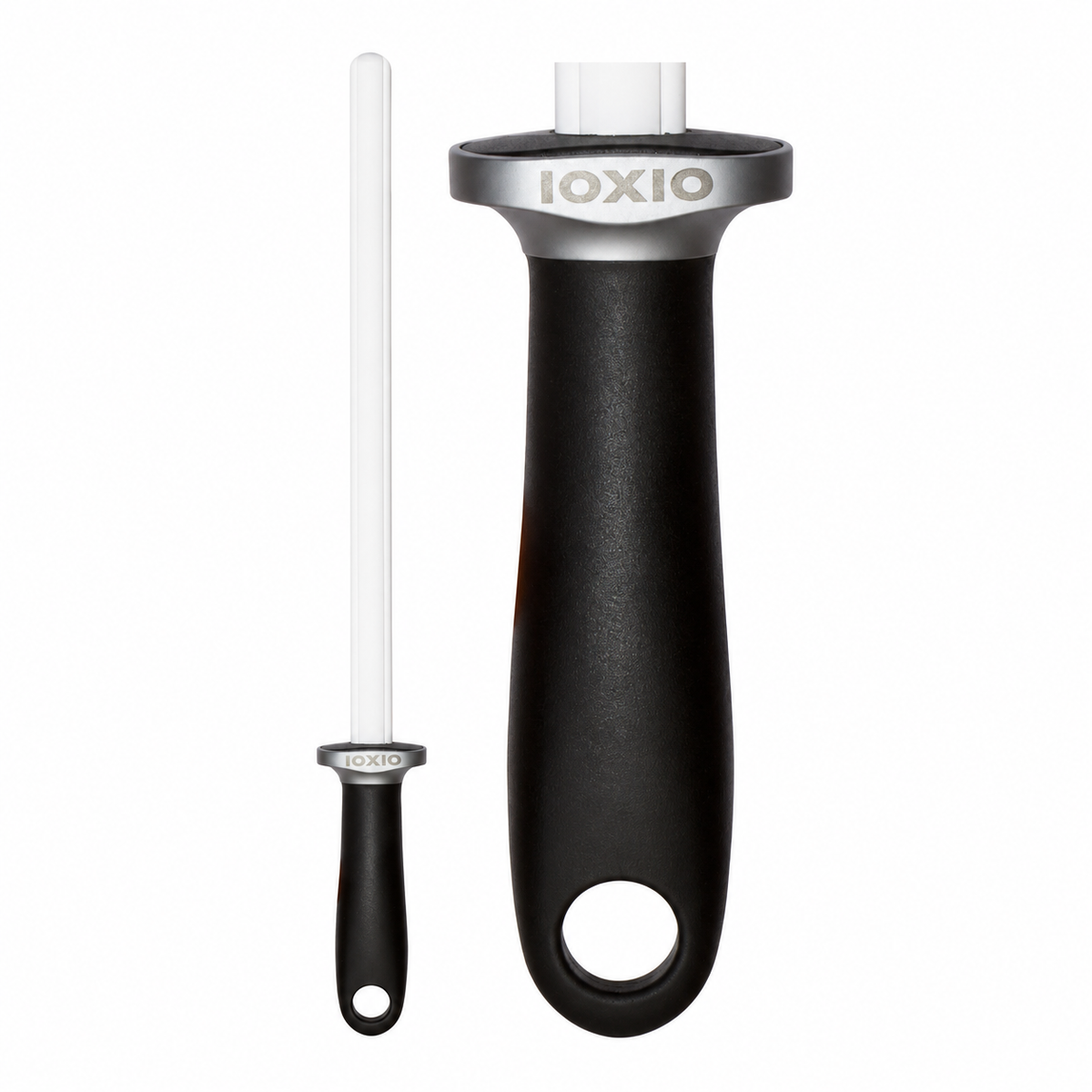 IOXIO White Oval ceramic sharpening rod with black handle