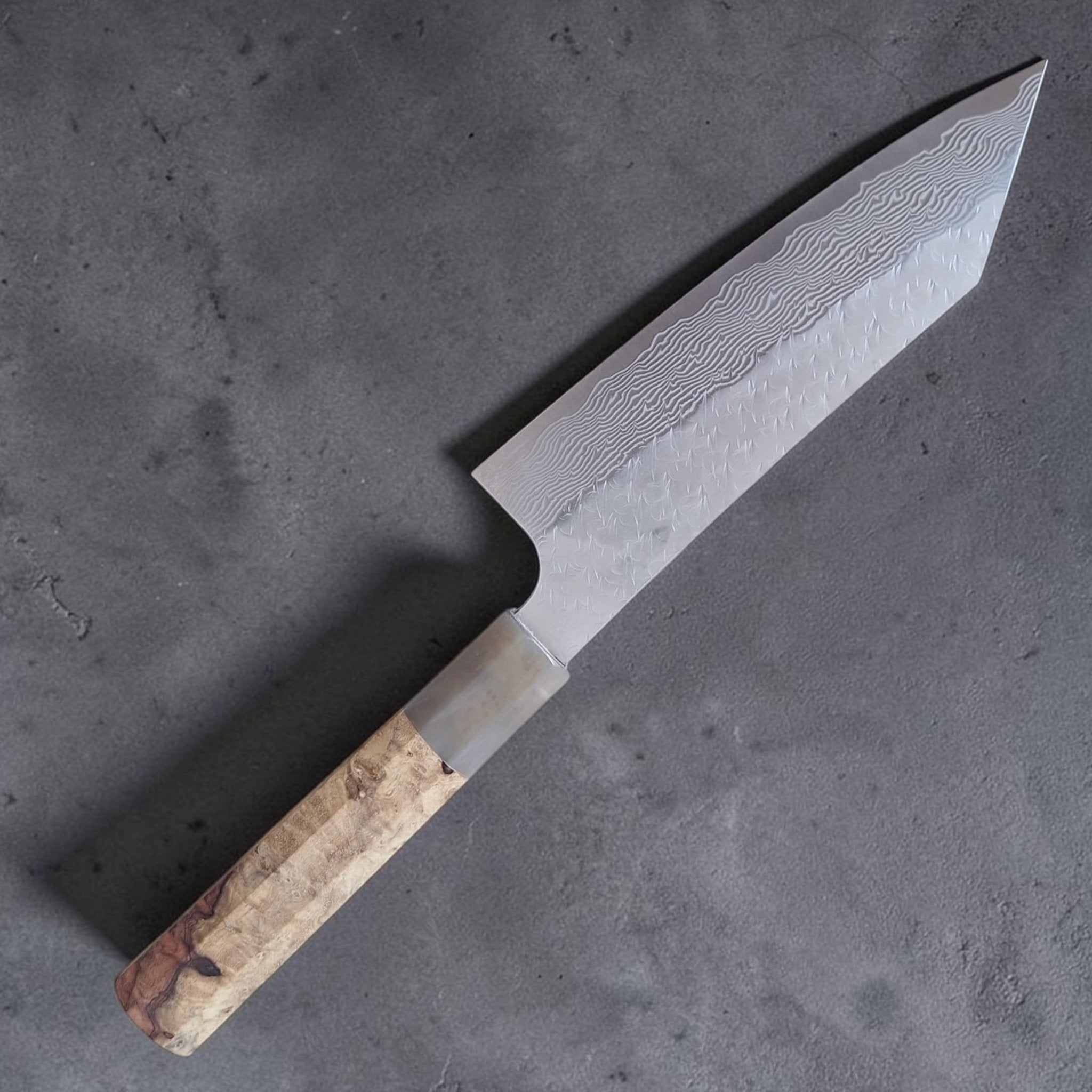 Nigara SG STRIX Tsuchime Damascus Bunka with amboyna handle 