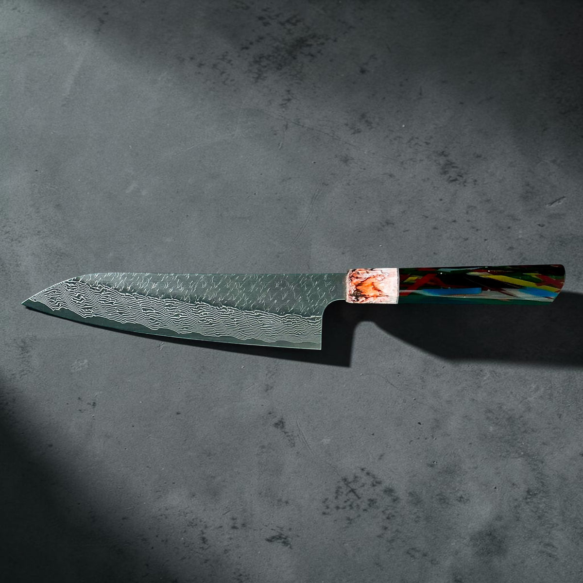 Nigara STRIX Gyuto 210mm, Prisma Aurora, profilo del retro completo #handle_prisma aurora