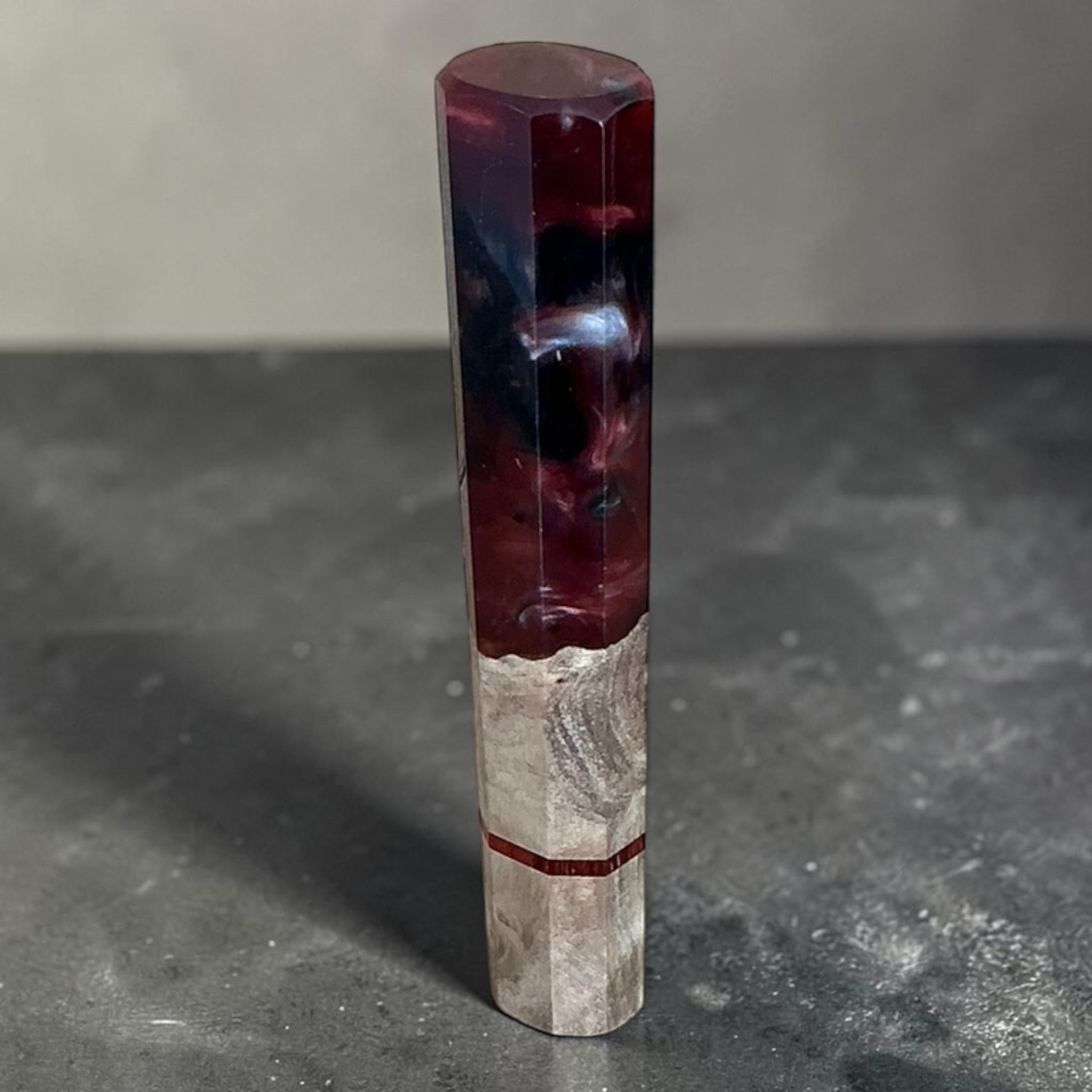 Prisma Colour Madness custom wa handle — Black Cherry Nebula burgundy and black resin with pale wood