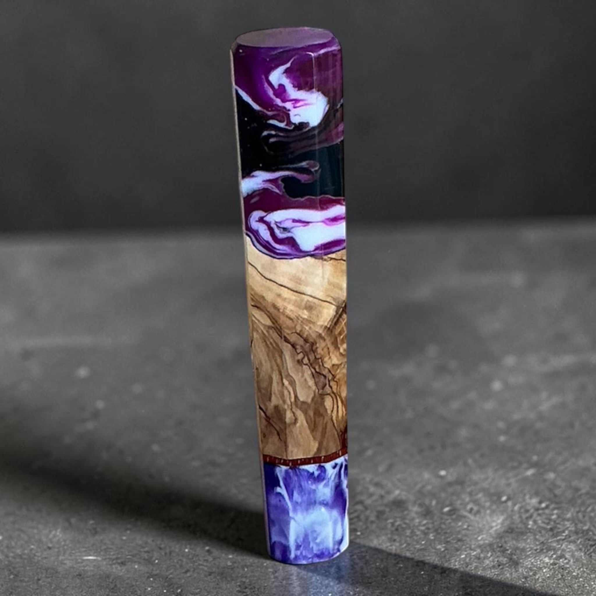 Prisma Colour Madness custom wa handle — Amethyst Rift purple resin, natural wood and violet base