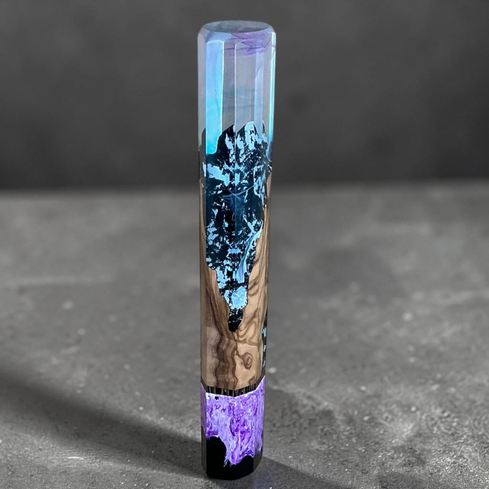 Prisma Knife custom wa handle — Purple Mountain blue resin and natural wood