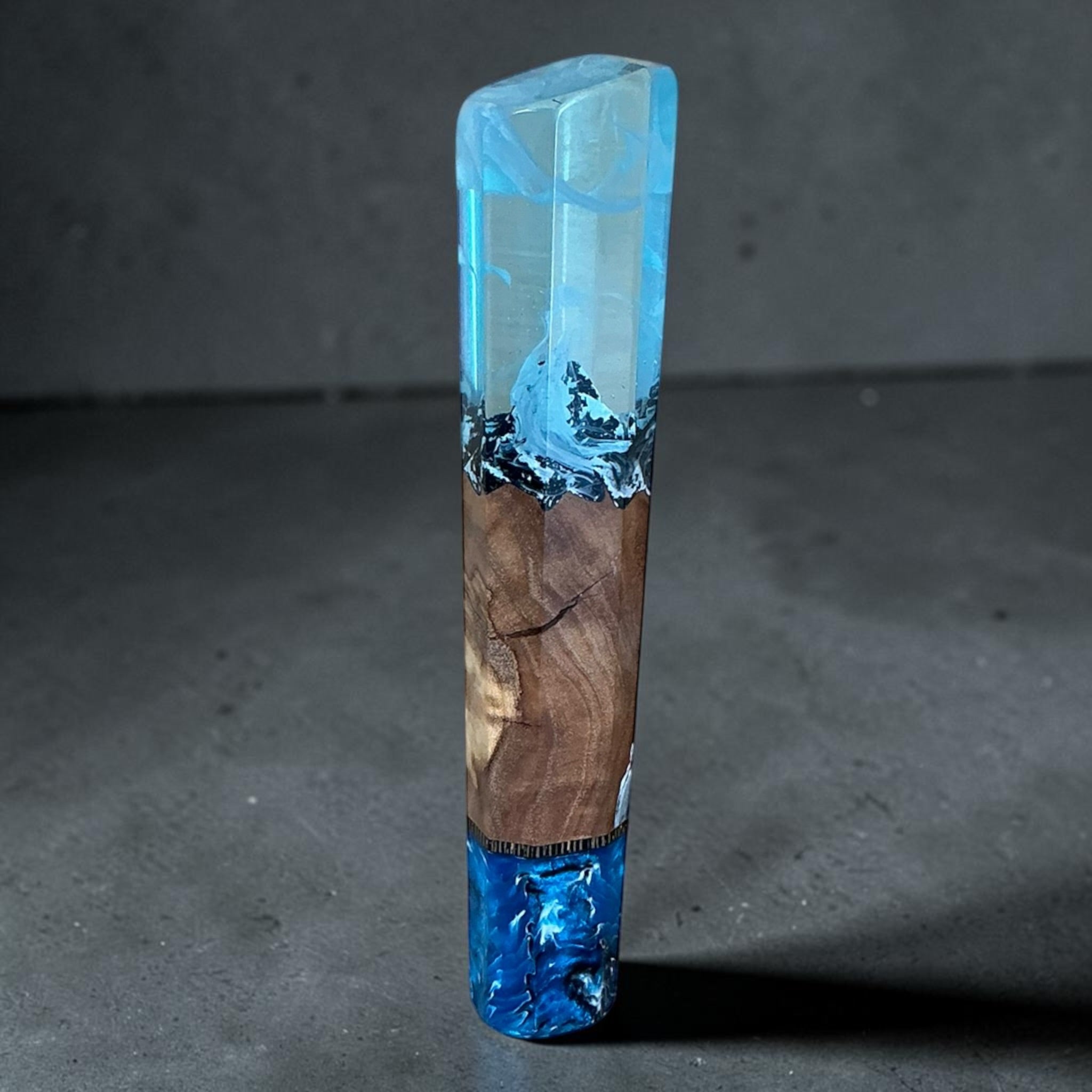 Prisma Knife custom wa handle — Ocean Crest blue resin and natural wood