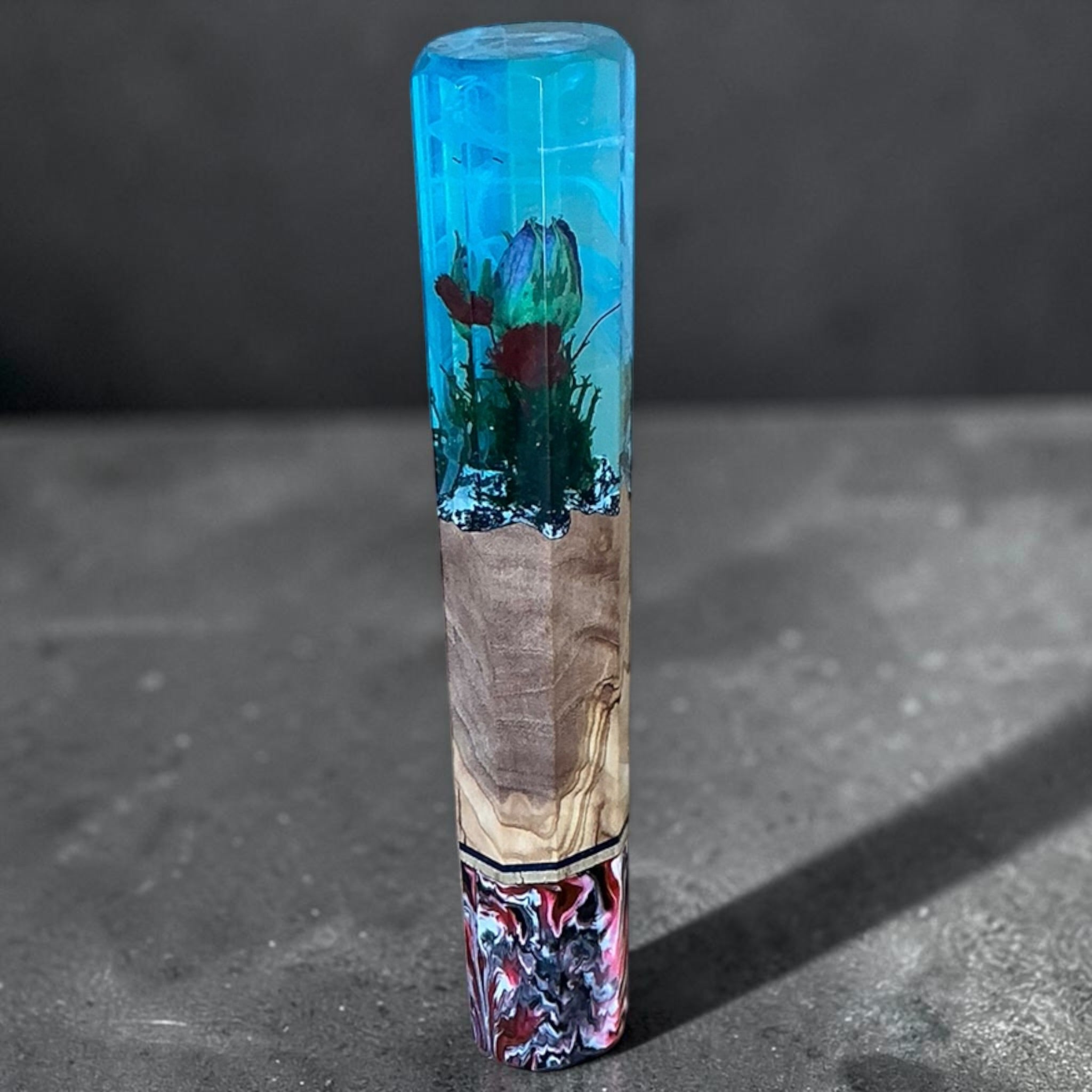Prisma Knife custom wa handle — Garden Reef floral blue resin and natural wood