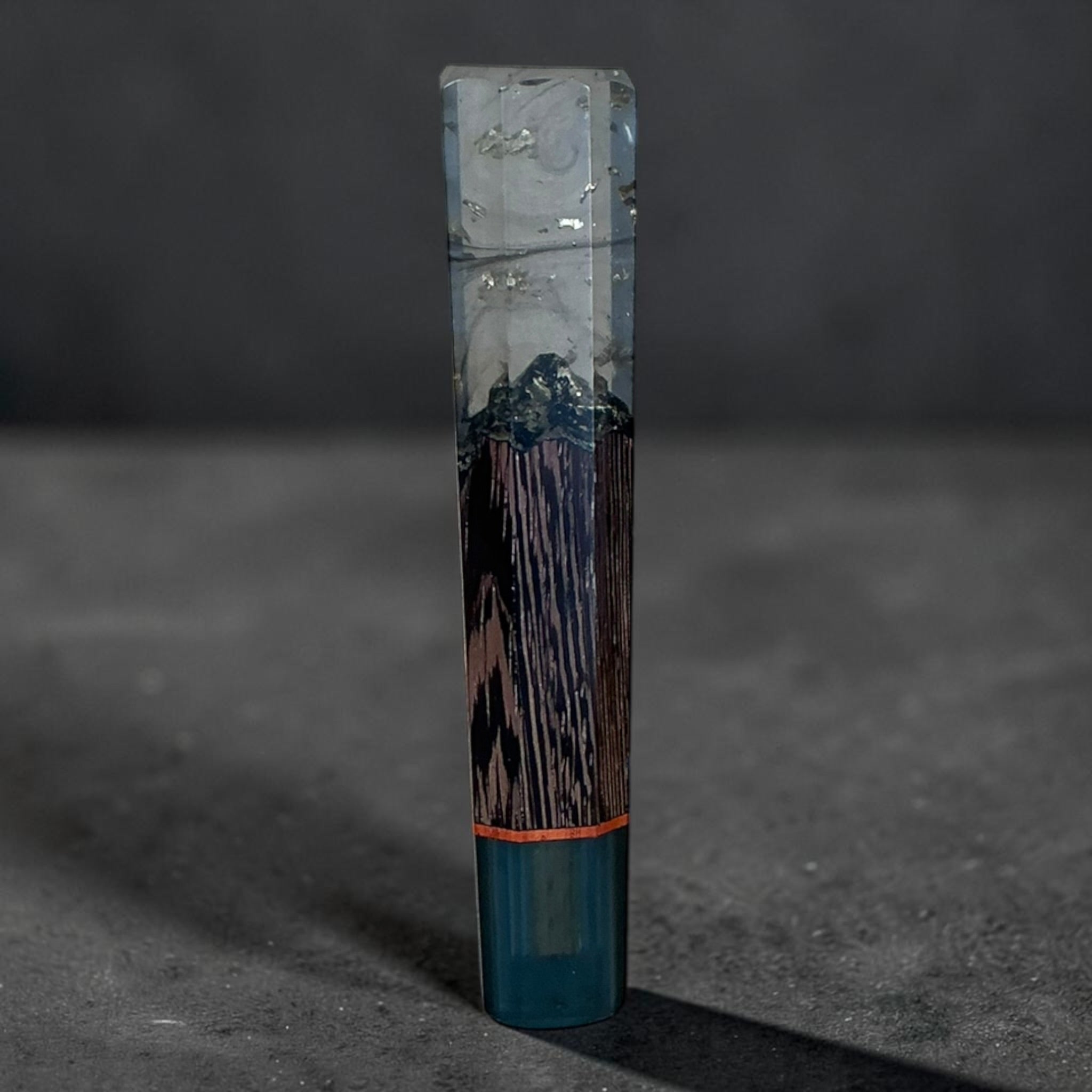 Prisma Knife custom wa handle — Smoky Teal clear resin and dark wood