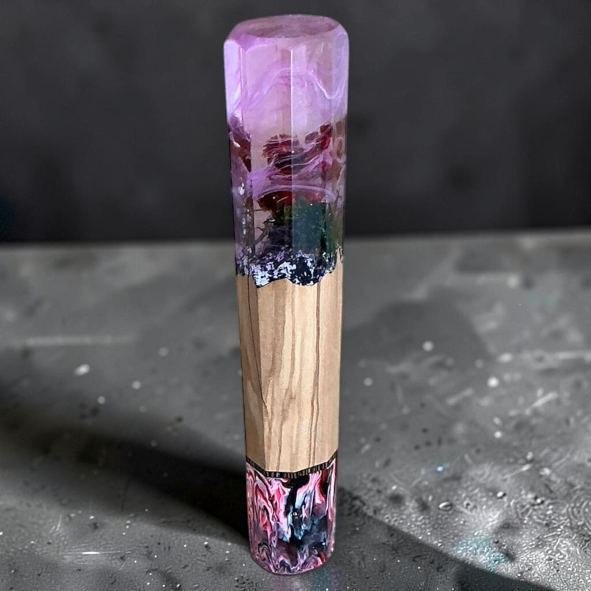 Prisma Knife custom wa handle — Rose Garden pink floral resin and natural wood