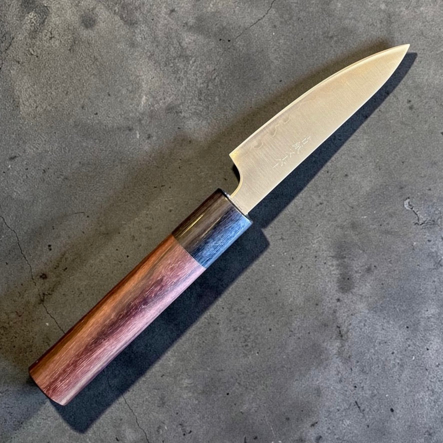 Tokushu Aogami Super Migaki Petty 80mm reverse angled blade view