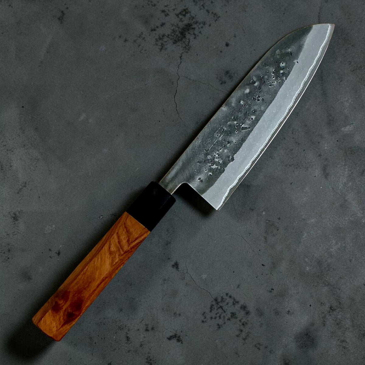 Tokushu Knife Blue #2 Nashiji Santoku 165 mm with rosewood and Amboyna handle