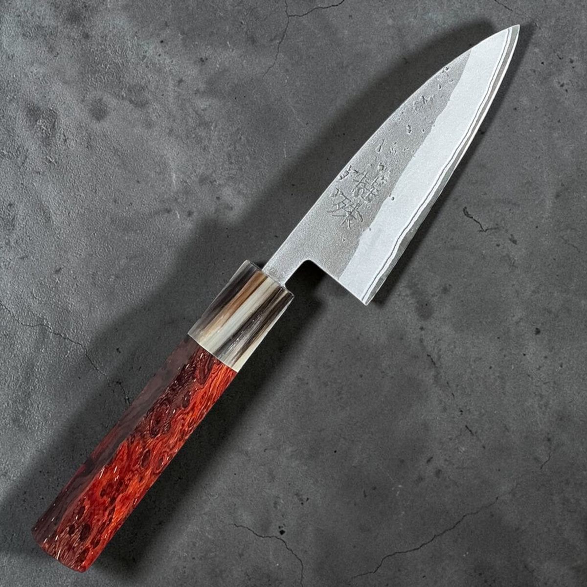 Tokushu Knife stainless clad Blue No. 2 Nashiji 105 mm with rosewood and buffalo horn wa handle, main view #handle_rosewood & buffalo horn