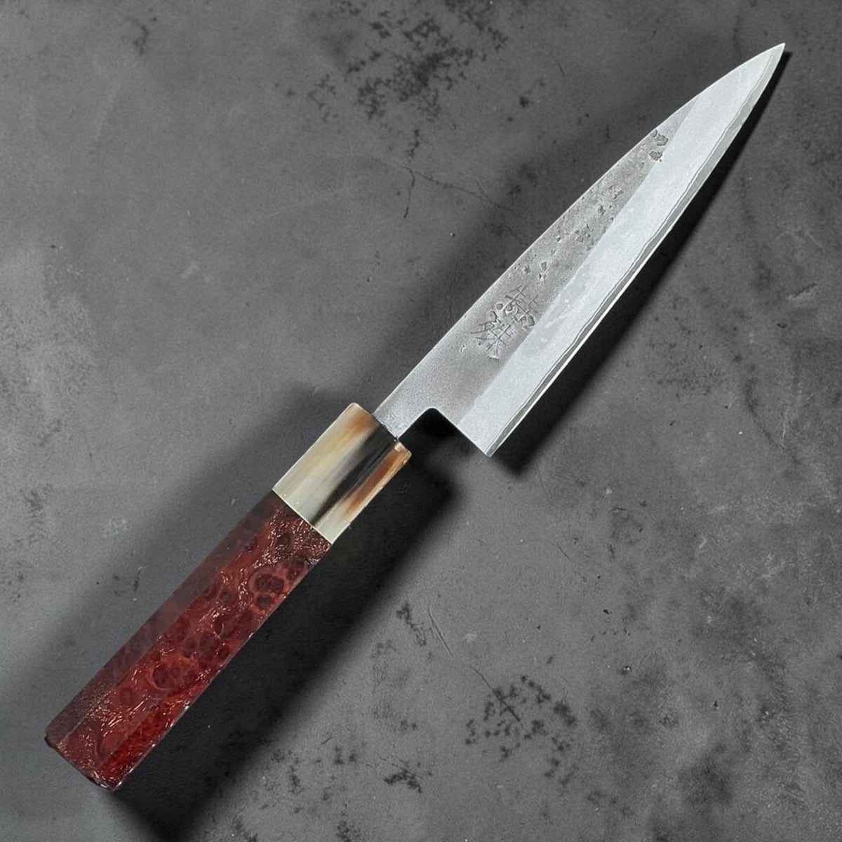 Tokushu Knife stainless clad Blue No. 2 Nashiji petty 135 mm with rosewood and buffalo horn handle B, main view #handle_rosewood & buffalo horn b